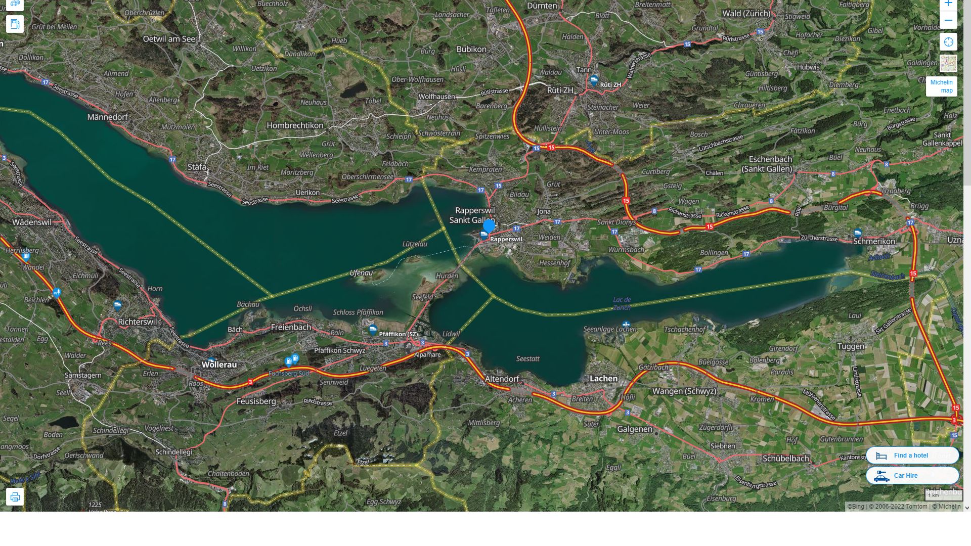 Rapperswil Jona Highway and Road Map with Satellite View